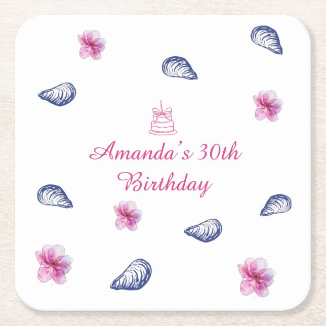 Posavasos Cuadrado De Papel Cumpleaños con ambiente griego (Anverso)