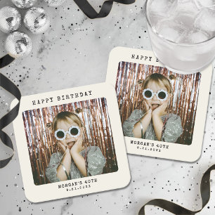 Posavasos Cuadrado De Papel Cumpleaños con foto vintage retro personalizada