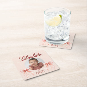 Posavasos Cuadrado De Papel ¡Cumpleaños con Lazo Rosa!