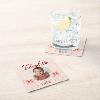 Posavasos Cuadrado De Papel ¡Cumpleaños con Lazo Rosa!