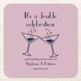 Posavasos Cuadrado De Papel Cumpleaños conjunto de la celebración doble púrpur