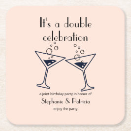 Posavasos Cuadrado De Papel Cumpleaños conjunto de la celebración doble rosada