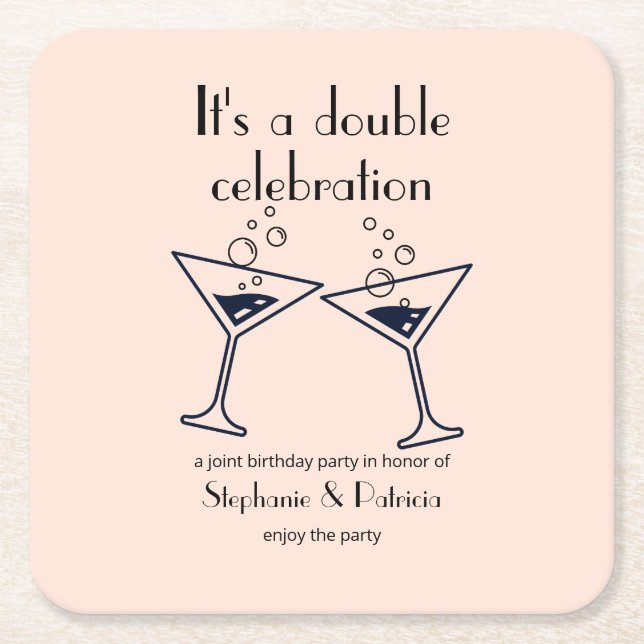 Posavasos Cuadrado De Papel Cumpleaños conjunto de la celebración doble rosada (Anverso)