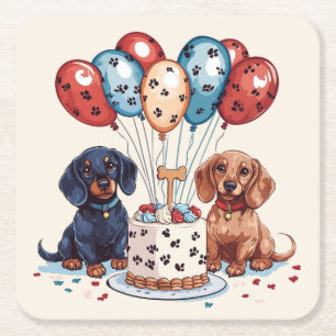 Posavasos Cuadrado De Papel Cumpleaños Dachshund Dogs