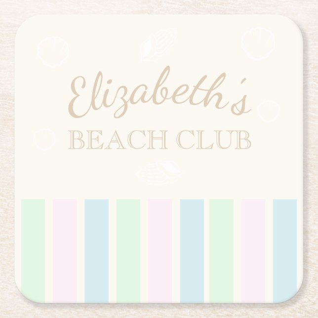 Posavasos Cuadrado De Papel Cumpleaños de Beach Club (Anverso)