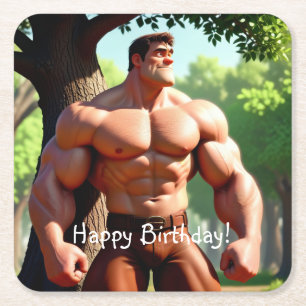 Posavasos Cuadrado De Papel Cumpleaños de Bodybuilder