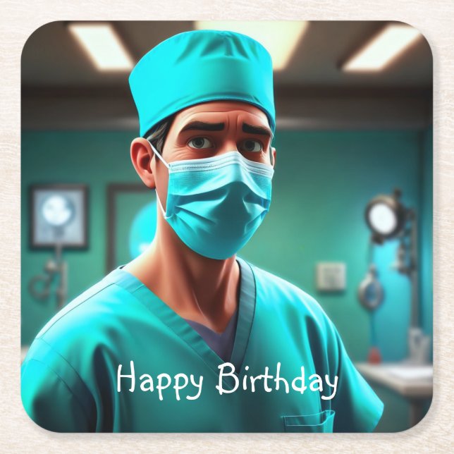 Posavasos Cuadrado De Papel Cumpleaños de cirujano serio (Anverso)