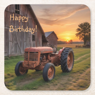 Posavasos Cuadrado De Papel Cumpleaños de Farm Tractor