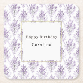 Posavasos Cuadrado De Papel Cumpleaños de Flores Lavanda Bonitas