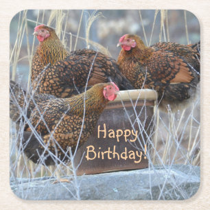 Posavasos Cuadrado De Papel Cumpleaños de gallinas tontas