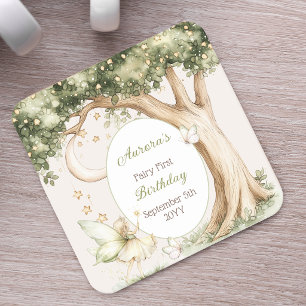 Posavasos Cuadrado De Papel Cumpleaños de hadas con acuarela del bosque bohemi