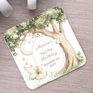 Posavasos Cuadrado De Papel Cumpleaños de hadas con acuarela del bosque bohemi