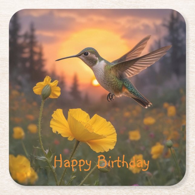 Posavasos Cuadrado De Papel Cumpleaños de Hummingbird (Anverso)