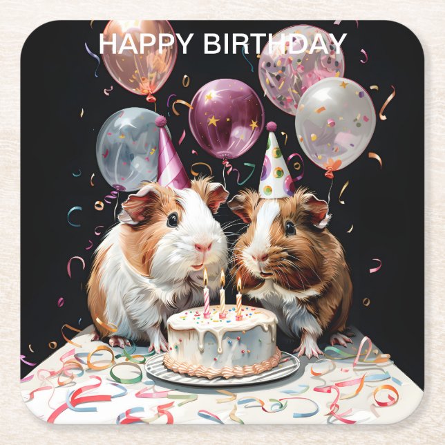 Posavasos Cuadrado De Papel Cumpleaños de la Fiesta de Aniversario del Cerdo d (Anverso)