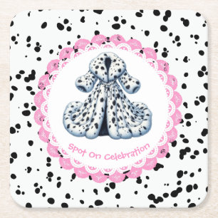 Posavasos Cuadrado De Papel Cumpleaños de la Impresión Dalmatiana Fiesta bla