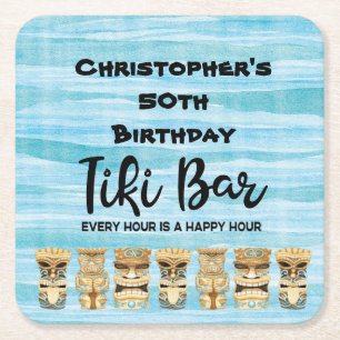 Posavasos Cuadrado De Papel Cumpleaños de la Isla Tiki Luau