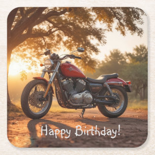 Posavasos Cuadrado De Papel Cumpleaños de la motocicleta