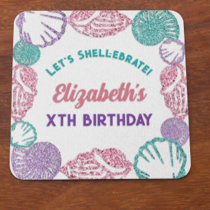 Posavasos Cuadrado De Papel Cumpleaños de las chicas de conchas marinas