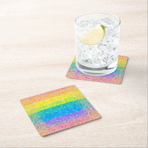 Posavasos Cuadrado De Papel Cumpleaños de las Estrellas del Arcoiris