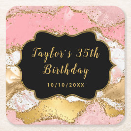 Posavasos Cuadrado De Papel Cumpleaños de las Secuencias de Oro y Rosa