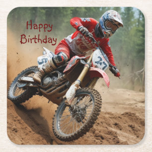 Posavasos Cuadrado De Papel Cumpleaños de Motocross