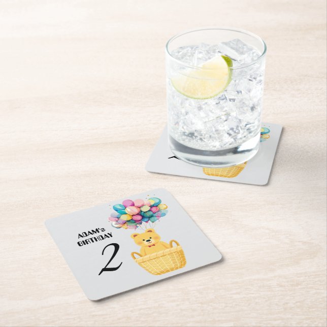 Posavasos Cuadrado De Papel cumpleaños de nombre personalizado (In situ)