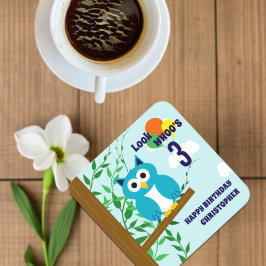 Posavasos Cuadrado De Papel Cumpleaños de Owl