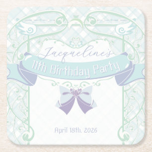 Posavasos Cuadrado De Papel Cumpleaños de Princesa Art Nouveau Azul