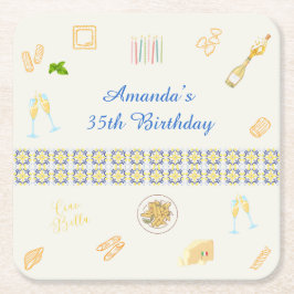 Posavasos Cuadrado De Papel Cumpleaños de Prosecco y Pasta