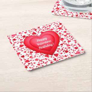 Posavasos Cuadrado De Papel Cumpleaños de San Valentín Corazón de Confeti Rojo