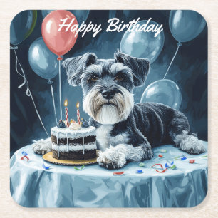 Posavasos Cuadrado De Papel Cumpleaños de Schnauzer