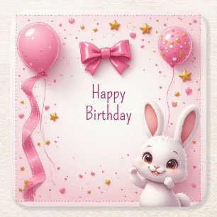 Posavasos Cuadrado De Papel Cumpleaños de Sweet Bunny Baby 🐰