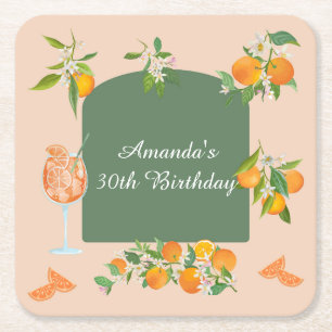 Posavasos Cuadrado De Papel Cumpleaños de verano con Spritz
