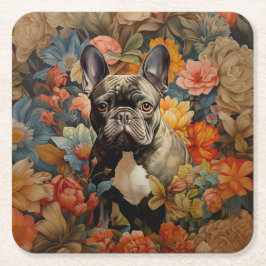 Posavasos Cuadrado De Papel Cumpleaños del Bulldog francés Frenchie Garden