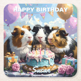 Posavasos Cuadrado De Papel Cumpleaños del Cerdo de Guinea