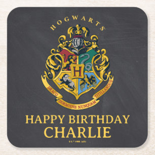 Posavasos Cuadrado De Papel Cumpleaños del Escudo de Hogwarts de Harry Potter