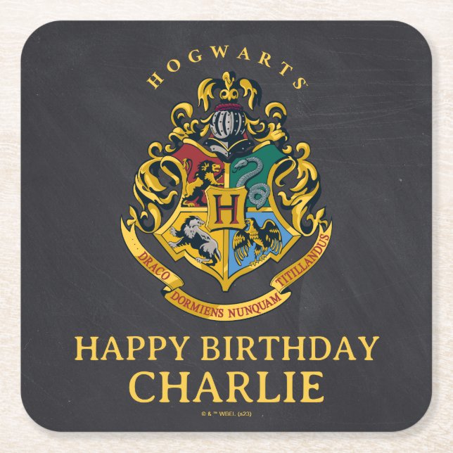 Posavasos Cuadrado De Papel Cumpleaños del Escudo de Hogwarts de Harry Potter (Anverso)