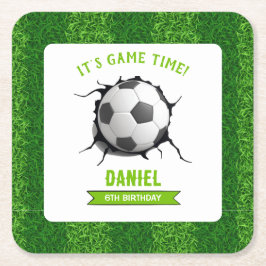 Posavasos Cuadrado De Papel Cumpleaños del fútbol