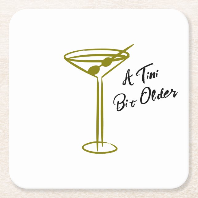 Posavasos Cuadrado De Papel Cumpleaños del Ilustracion Martini de Whimsical (Anverso)