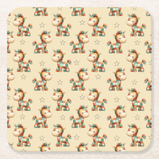Posavasos Cuadrado De Papel Cumpleaños del Poni Parcheado Giddy-Up