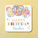 Posavasos Cuadrado De Papel Cumpleaños del tema del Fiesta 70 de Disco Garden<br><div class="desc">Para su próxima fiesta de cumpleaños para adultos con un tema disco, nuestra montaña rusa "Disco Garden Fiesta" le añade un toque retro. Inspirada por la energía vibrante de los años 70, esta montaña ofrece una bonita bola de discoteca rodeada de elementos florales de bonito, que crean un ambiente único...</div>