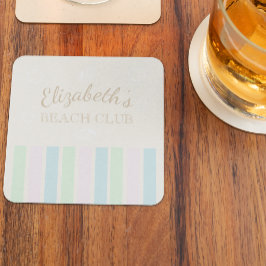 Posavasos Cuadrado De Papel Cumpleaños en el Club de Playa