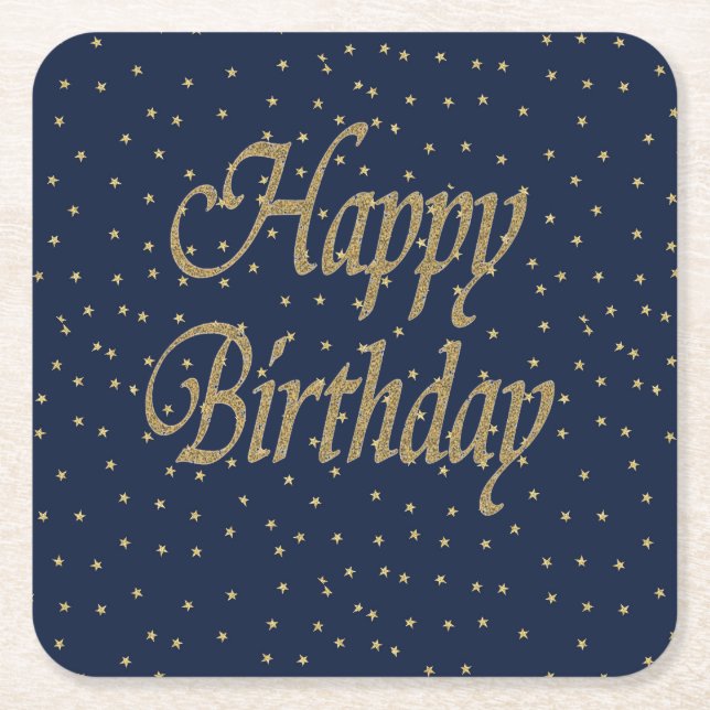 Posavasos Cuadrado De Papel Cumpleaños feliz de la Marina Gold (Anverso)