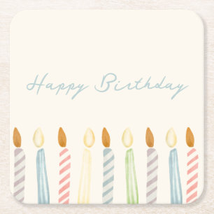 Posavasos Cuadrado De Papel "Cumpleaños feliz" simple con Fiesta de velas