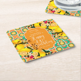 Posavasos Cuadrado De Papel Cumpleaños Mediterráneo Limón 60 Naranja 