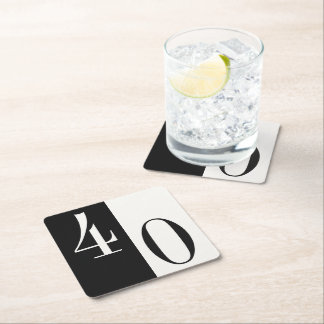 Posavasos Cuadrado De Papel Cumpleaños Minimalista Personalizado en Negro y Bl