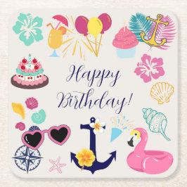Posavasos Cuadrado De Papel Cumpleaños Náutico Adorable