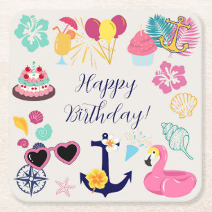 Posavasos Cuadrado De Papel Cumpleaños Náutico Adorable