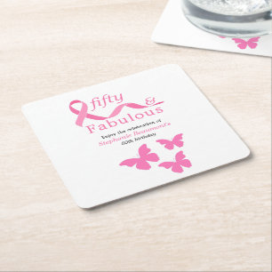 Posavasos Cuadrado De Papel Cumpleaños número 50 de Pink Fifty Fabulous Fighti