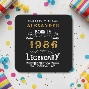 Posavasos Cuadrado De Papel Cumpleaños Personalizado 40 1986 Leyenda Vintage